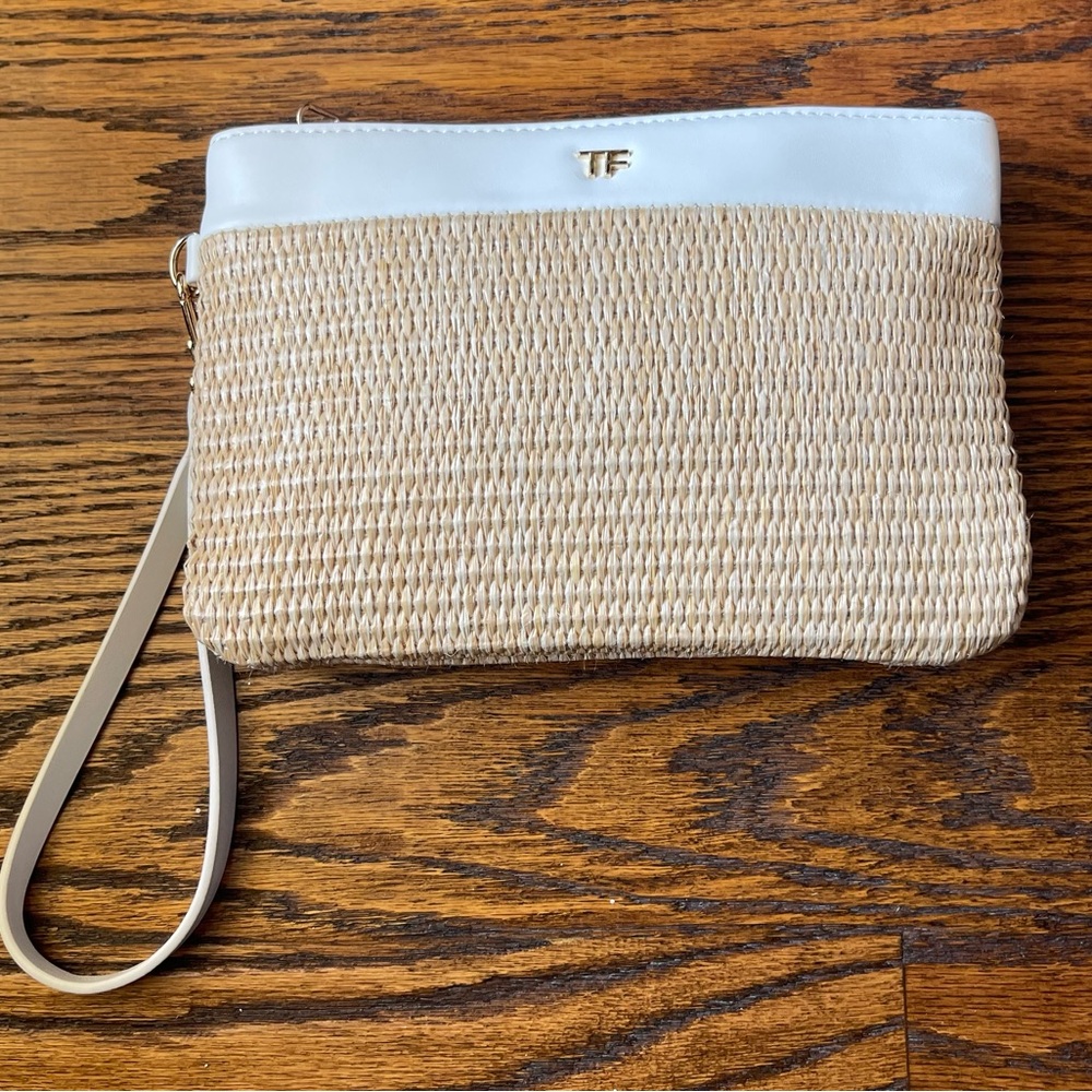 Tom Ford white and tan woven clutch/wristlet